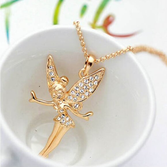 14k Gold Plated Disney Tinkerbell Fairy Wings Pendant with AAAAA Cubic Zirconia - Picture 7 of 9